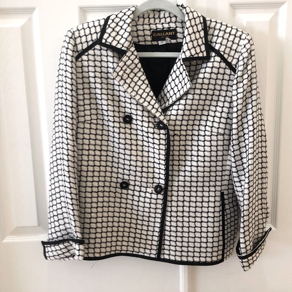 Gallant Vintage Jacket Sz 10 Double Breasted Black and White With Black Trim.